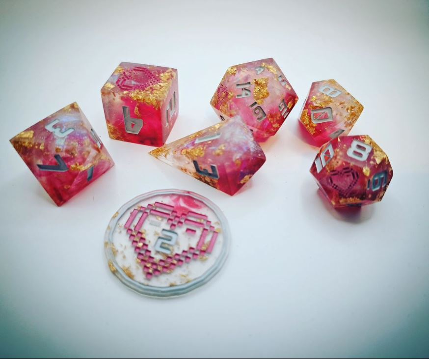 Ruby Heart 7-Piece Dice Set